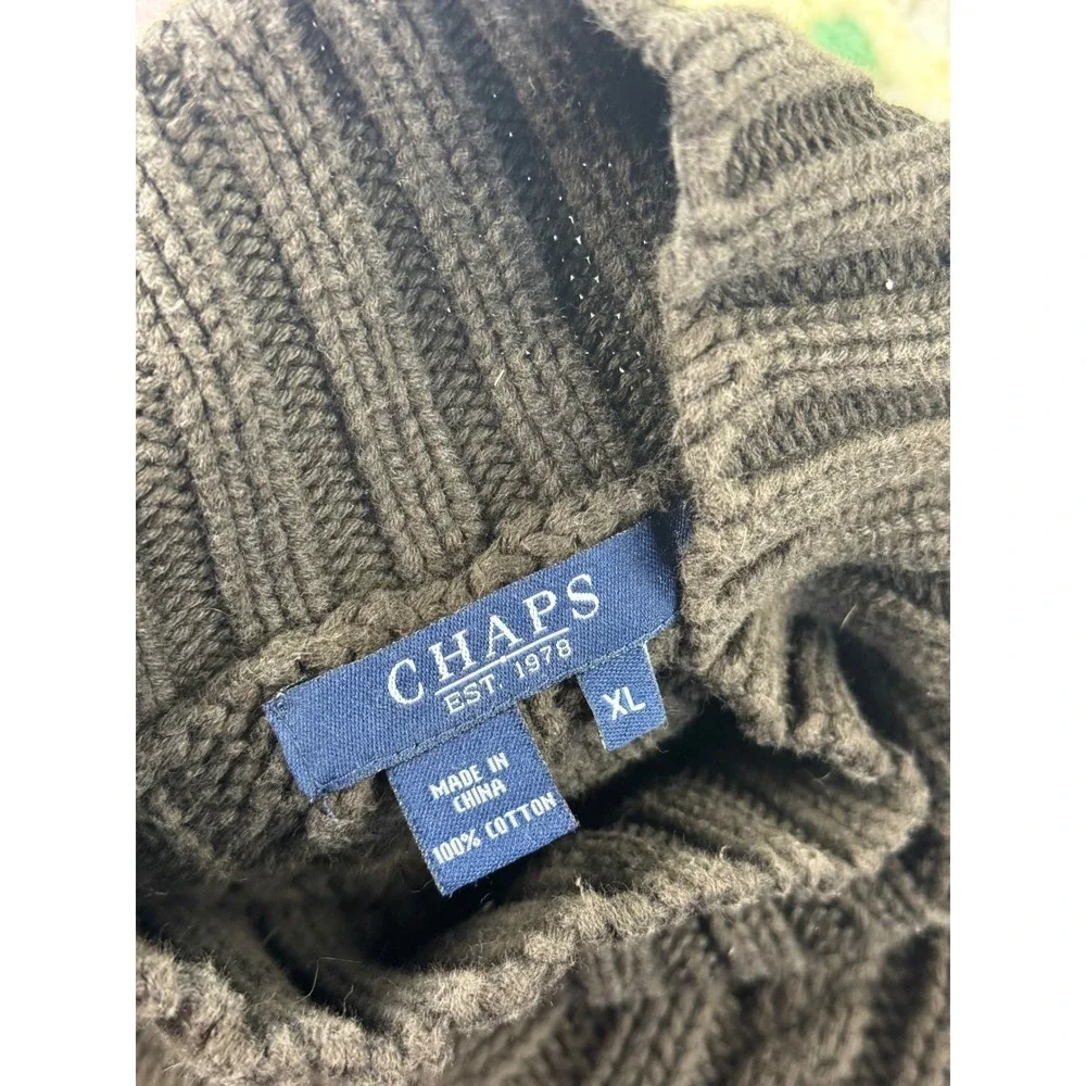 Chaps Mens XL Brown Cable‎ Knit Mock Neck 100% Cotton Sweater 884094066759